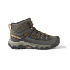 Keen Men's Targhee III Leather Mid Waterproof Hiking Boot - Black Olive/Golden Brown - Wide (2E)