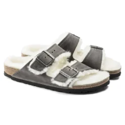 Birkenstock Arizona Shearling Sandals - Iron Natural- Medium/Narrow -Nike Store 1021067 pair