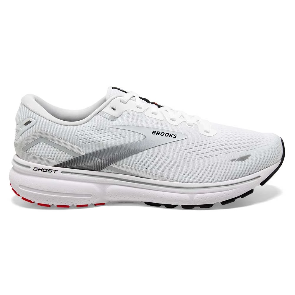 BROOKS Men's Ghost 15 Running Shoe- White/Black/Flame 1 BROOKS Men's Ghost 15 Running Shoe- White/Black/Flame