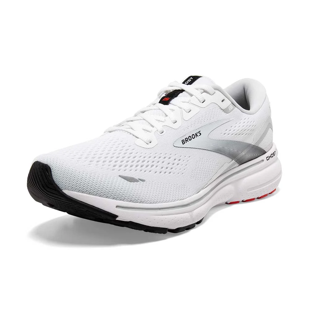 BROOKS Men's Ghost 15 Running Shoe- White/Black/Flame 3 BROOKS Men's Ghost 15 Running Shoe- White/Black/Flame - Image 3