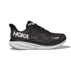 Hoka Men's Clifton 9 Running Shoe- Black/White - Wide (2E)