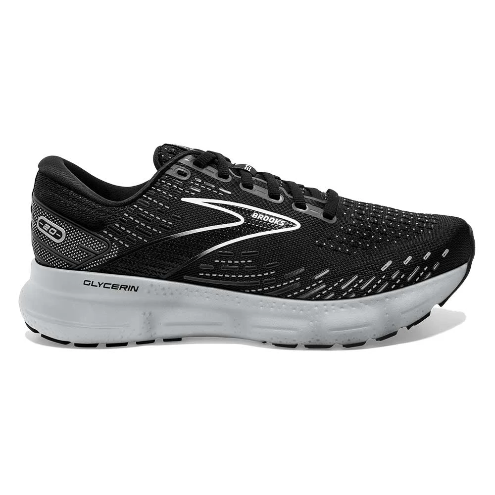 BROOKS Women's Glycerin 20 Running Shoe - Black/White/Alloy - Wide (D) 1 BROOKS Women's Glycerin 20 Running Shoe - Black/White/Alloy - Wide (D)